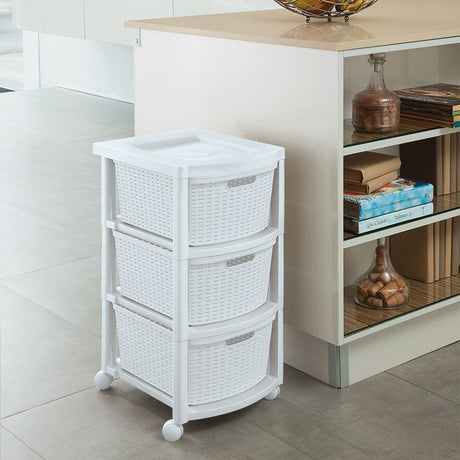 Cajonera Rimax Rattan Blanco Nieve 33x66cm de Tres Hileras con Tres Cajones - CAJONERAS Y COMODAS | Bylmo
