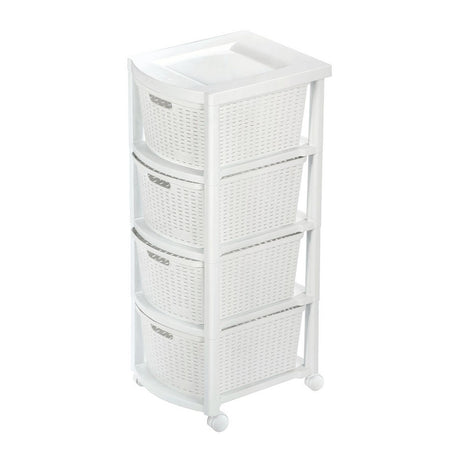 Cajonera Rimax Rattan Blanco Nieve 33x83.5cm de Cuatro Hileras con Cuatro Cajones - CAJONERAS Y COMODAS | Bylmo