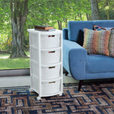 Cajonera Rimax Rattan Blanco Nieve 33x83.5cm de Cuatro Hileras con Cuatro Cajones - CAJONERAS Y COMODAS | Bylmo