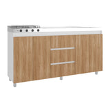 Mueble Inferior de Cocina Boreal Blanco Fresno 179.9x89.5cm con Meson de Acero Inoxidable Lado Derecho y con Estufa - MUEBLES INFERIORES DE COCINA | Bylmo