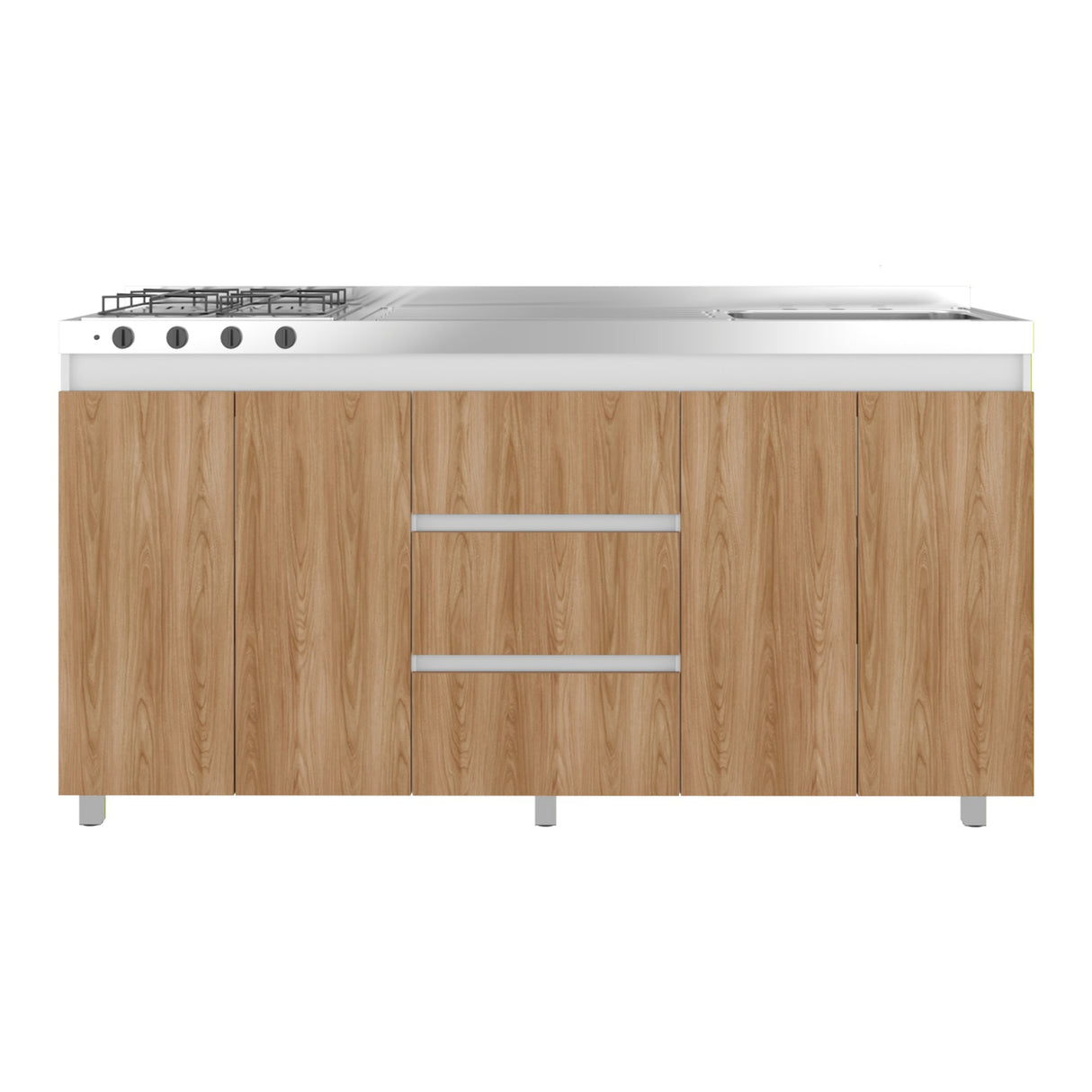 Mueble Inferior de Cocina Boreal Blanco Fresno 179.9x89.5cm con Meson de Acero Inoxidable Lado Derecho y con Estufa - MUEBLES INFERIORES DE COCINA | Bylmo