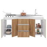 Mueble Inferior de Cocina Boreal Blanco Fresno 179.9x89.5cm con Meson de Acero Inoxidable Lado Derecho y con Estufa - MUEBLES INFERIORES DE COCINA | Bylmo