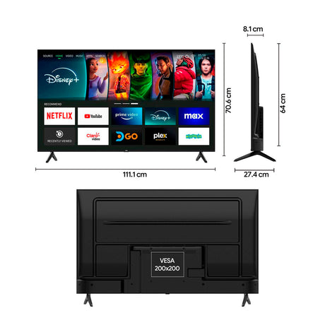 Televisor Smart Kalley Linux Negro 111.12x64.07cm de 50" Pulgadas 4K 2160P - TELEVISORES | Bylmo