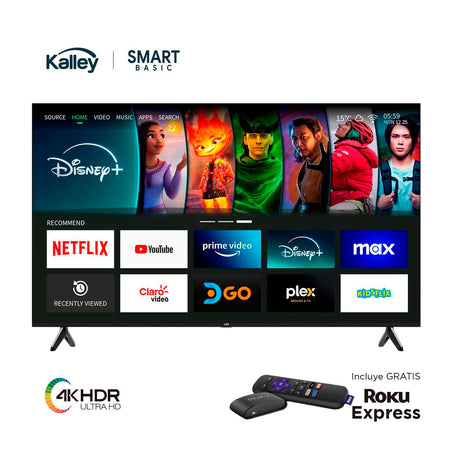 Televisor Smart Kalley Roku Negro 122.6x70.89cm de 55" Pulgadas 4K 2160P - TELEVISORES | Bylmo