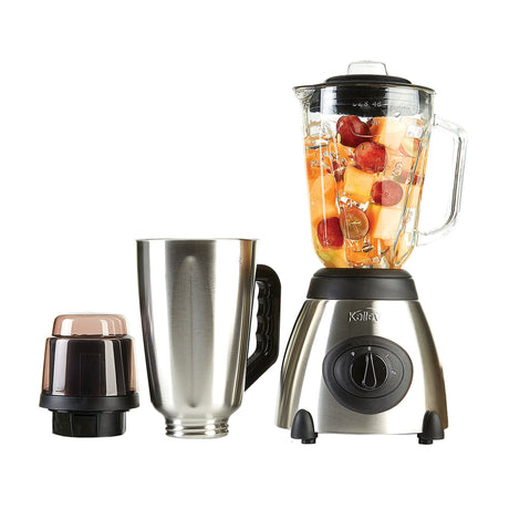 Licuadora Kalley Gris y Negro 18.8x39.7cm de Cuatro Aspas para 1.5 Litros y Dos Velocidades