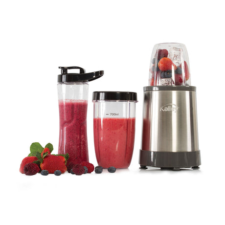 Kit Licuadora Personal Kalley Gris y Negro 15x34.3cm de Seis Aspas para 0.7 Litros y Una Velocidad - LICUADORAS Y PROCESADORES | Bylmo