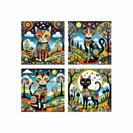 Cuadro decorativo en 4 Piezas Lienzo Jardin del Gato 34x34cm - CUADROS | Bylmo