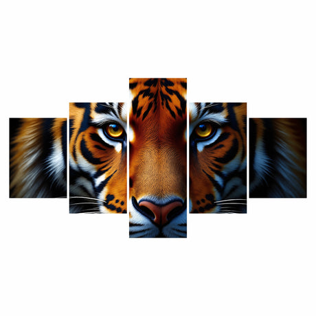 Cuadro decorativo en 5 Piezas Lienzo Tigre Fuerza Salvaje 134x72cm - CUADROS | Bylmo