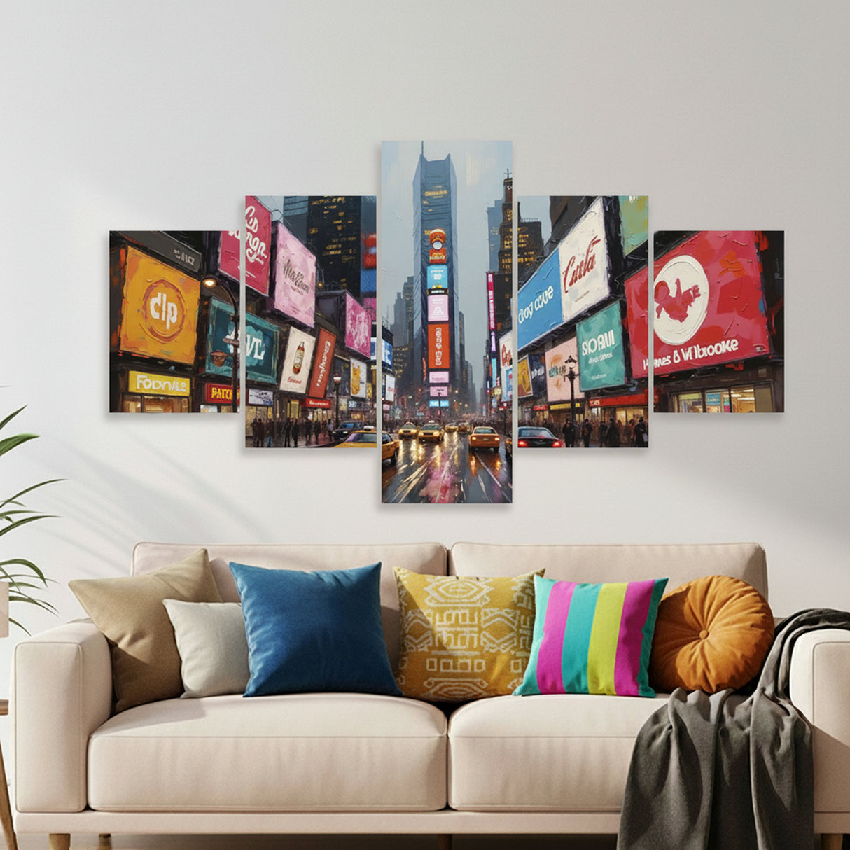 Cuadro decorativo en 5 Piezas Lienzo NY Nocturna Moderna 134x72cm - CUADROS | Bylmo