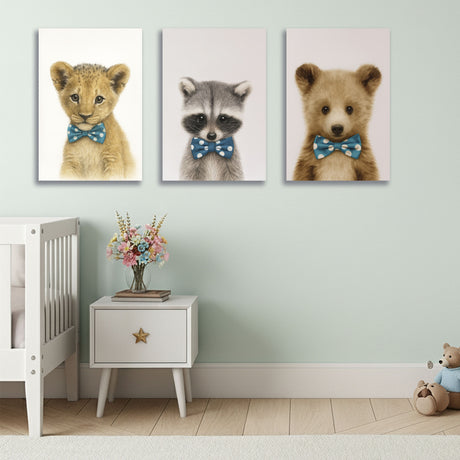 Cuadro decorativo en 3 Piezas Lienzo Animales Tiernos 34x34cm - CUADROS | Bylmo