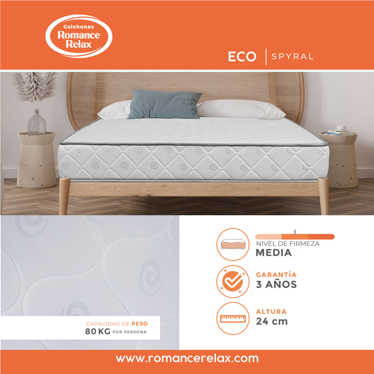 Colchón Eco Spyral Blanco y Gris Claro Doble 140 X 190 Cm Semiortopedico Medio Doble Faz e Hipoalergénico - COLCHONES | Bylmo