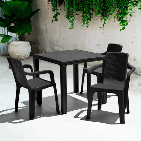 Combo Comedor y 4 Sillas con Brazos Rimax Eterna Negro 80.5x72.5cm Cuadrado - COMEDORES | Bylmo