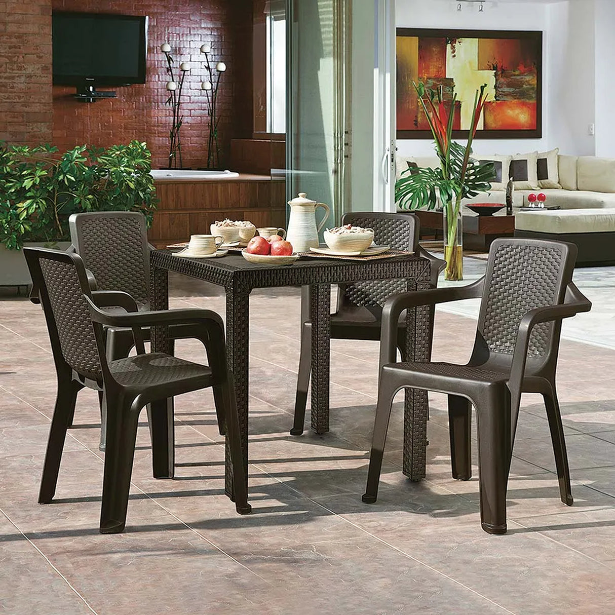 Combo Comedor y 4 Sillas con Brazos Rimax Eterna Wengue 80.5x72.5cm Cuadrado - COMEDORES | Bylmo