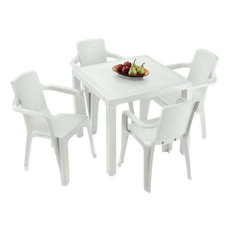 Combo Comedor y 4 Sillas con Brazos Rimax Eterna Blanco Arena 80.5x72.5cm Cuadrado - COMEDORES | Bylmo