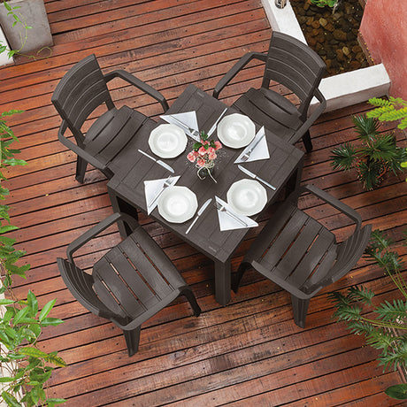 Combo Comedor y 4 Sillas con Brazos Rimax Barú Wengue 75x73.5cm Cuadrado - COMEDORES | Bylmo