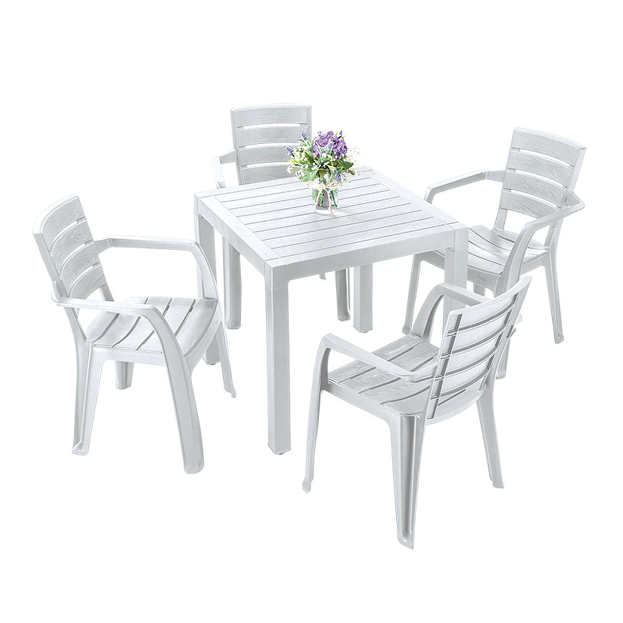 Combo Comedor y 4 Sillas con Brazos Rimax Barú Gris Hielo 75x73.5cm Cuadrado - COMEDORES | Bylmo
