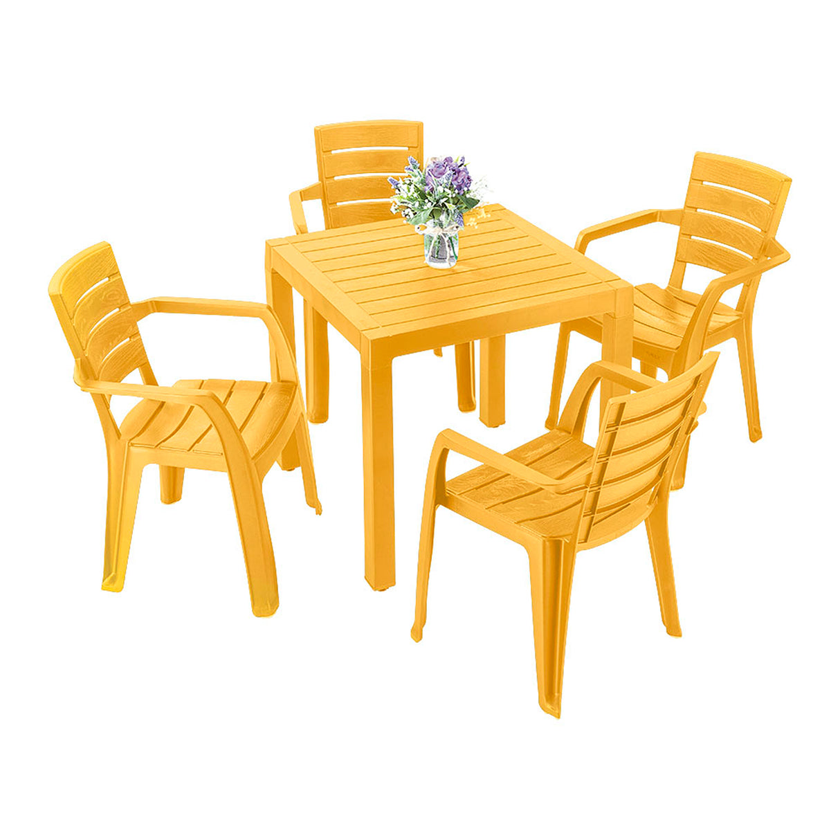 Combo Comedor y 4 Sillas con Brazos Rimax Barú Amarillo 75x73.5cm Cuadrado - COMEDORES | Bylmo