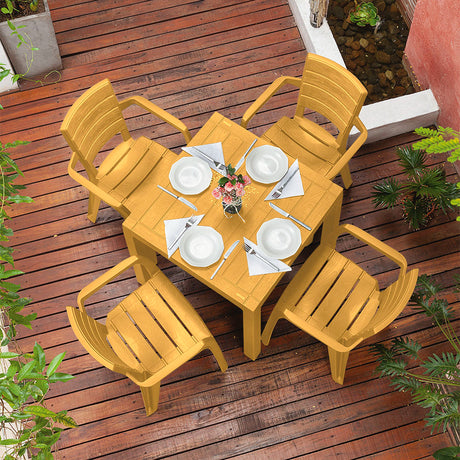 Combo Comedor y 4 Sillas con Brazos Rimax Barú Amarillo 75x73.5cm Cuadrado - COMEDORES | Bylmo