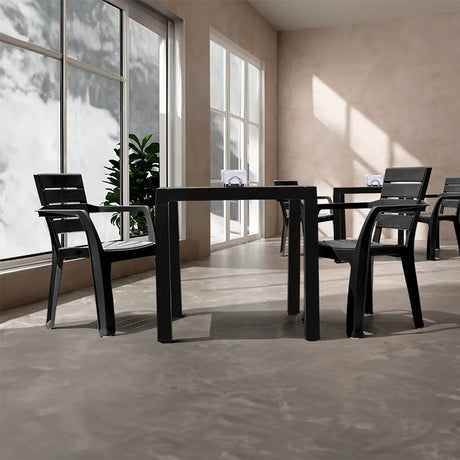 Combo Comedor y 4 Sillas con Brazos Rimax Barú Negro 75x73.5cm Cuadrado - COMEDORES | Bylmo