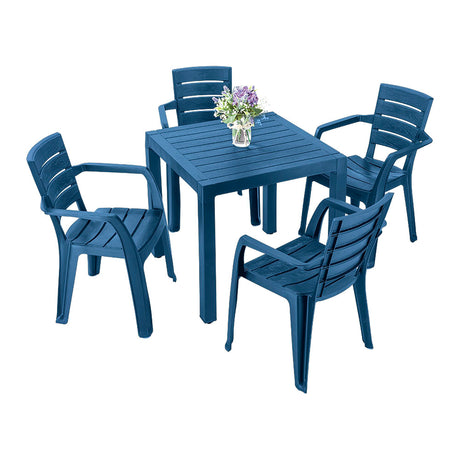 Combo Comedor y 4 Sillas con Brazos Rimax Barú Azul Petróleo 75x73.5cm Cuadrado - COMEDORES | Bylmo