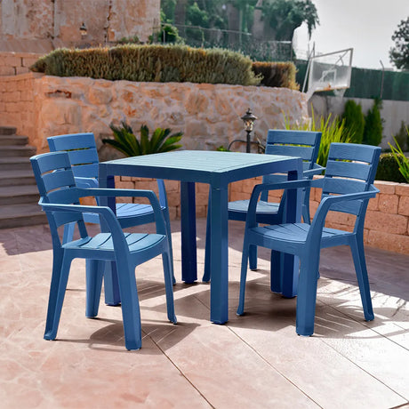 Combo Comedor y 4 Sillas con Brazos Rimax Barú Azul Petróleo 75x73.5cm Cuadrado - COMEDORES | Bylmo