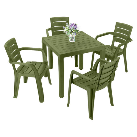 Combo Comedor y 4 Sillas con Brazos Rimax Barú Verde Selva 75x73.5cm Cuadrado - COMEDORES | Bylmo