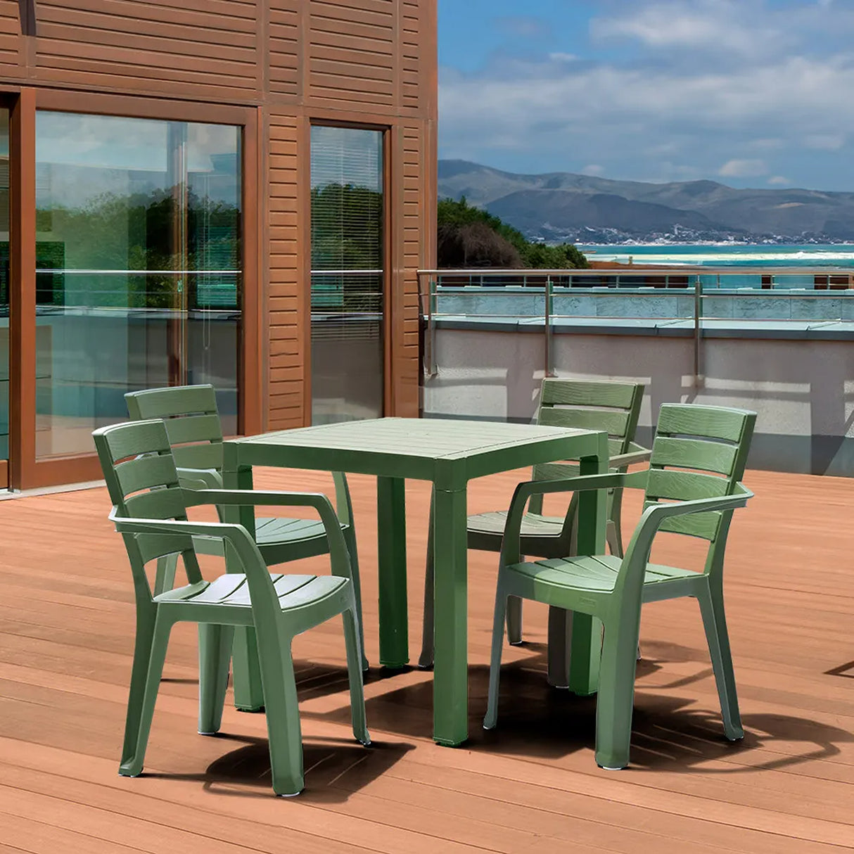 Combo Comedor y 4 Sillas con Brazos Rimax Barú Verde Selva 75x73.5cm Cuadrado - COMEDORES | Bylmo
