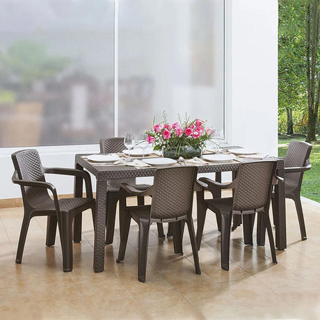 Combo Comedor y 6 Sillas con Brazos Rimax Eterna Wengue 150.5x72.5cm Rectangular - COMEDORES | Bylmo