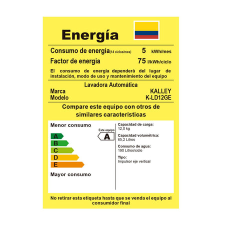 Lavadora Kalley Gris 55x94cm Para Carga de 12 Kilogramos - LAVADORAS Y SECADORAS | Bylmo