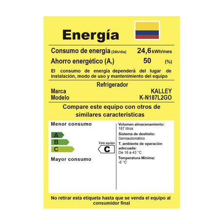 Nevera Kalley Gris Oscuro 52x124.6cm para 187 Litros - NEVERAS | Bylmo