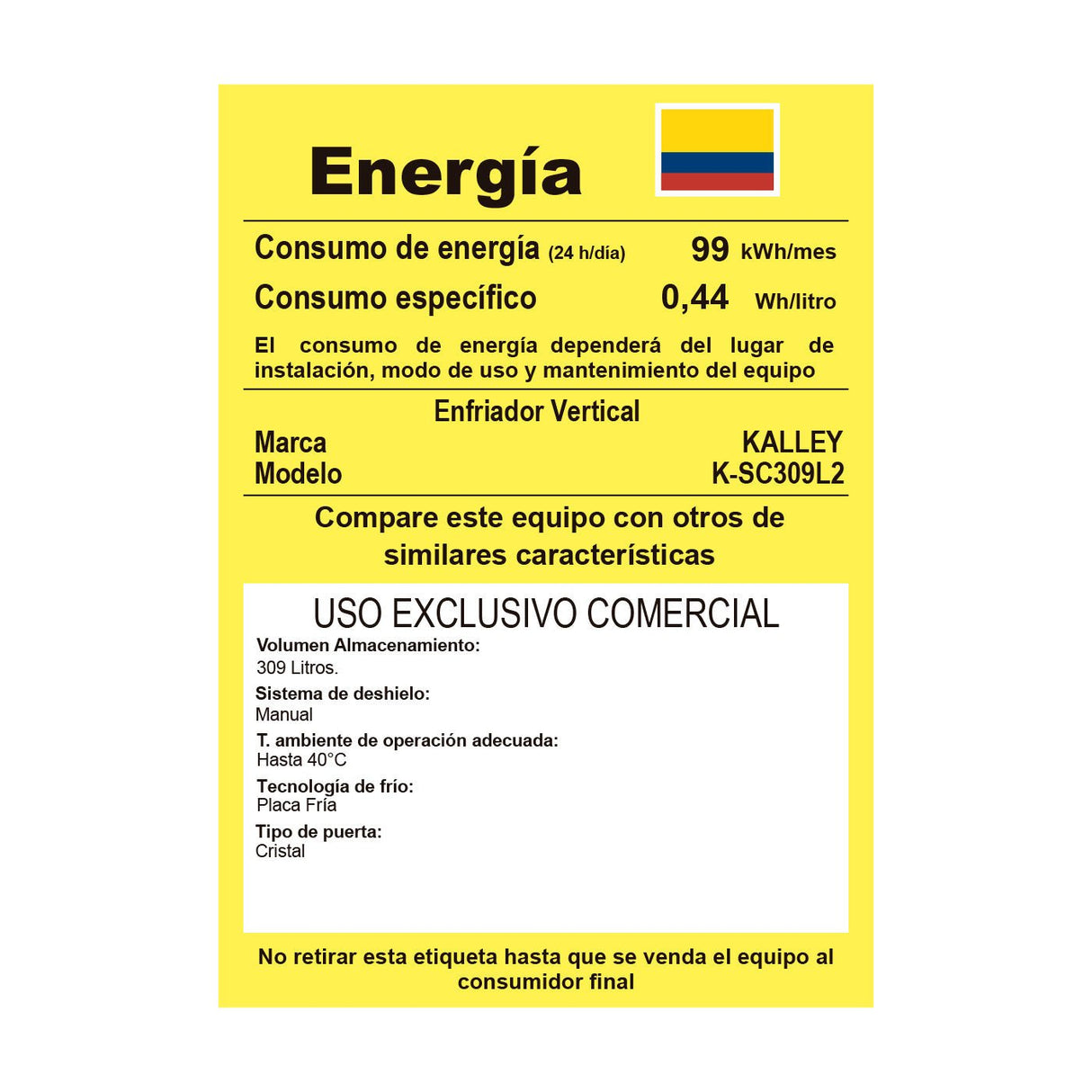 Nevera Kalley Blanco 59.5x175.2cm para 309 Litros - NEVERAS | Bylmo