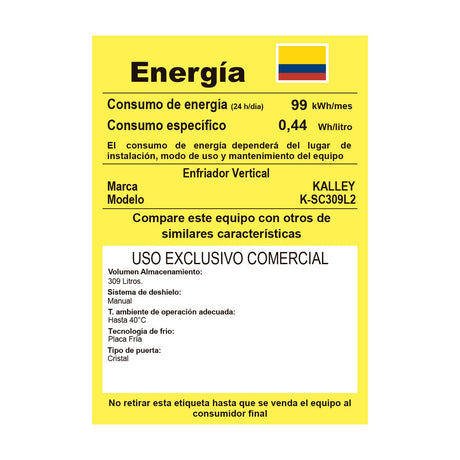 Nevera Kalley Blanco 59.5x175.2cm para 309 Litros - NEVERAS | Bylmo