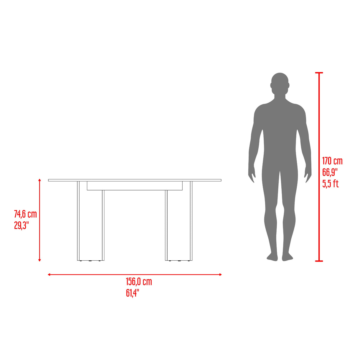 Mesa de Comedor Ted Fresno 156x74.6cm Ovalado de Cuatro Puestos sin Sillas