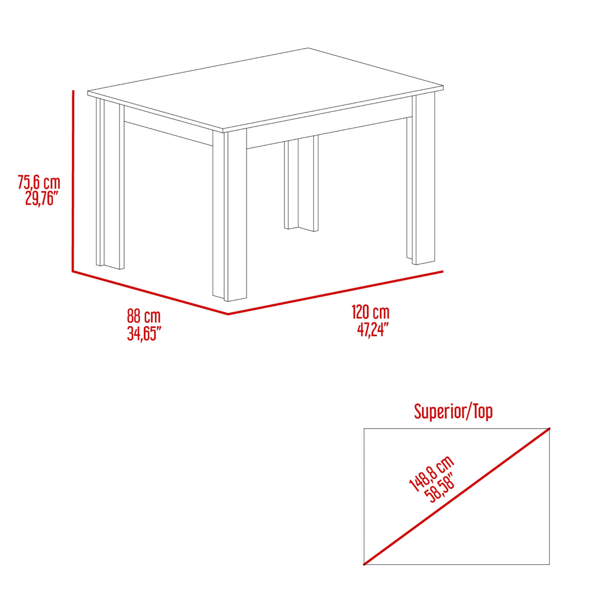 Mesa de Comedor Portofino Nacar 120x75.6cm Rectangular de Cuatro Puestos sin Sillas - COMEDORES | Bylmo