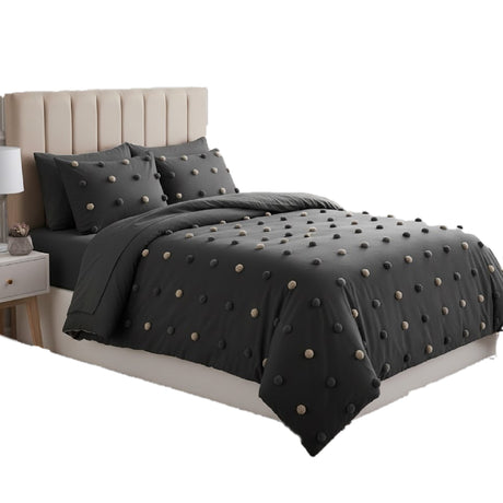 Funda de Duvet Harmony PomDeco Negro 280x240cm para Cama King 200 X 180 Cm - TENDIDOS Y CUBRELECHOS | Bylmo