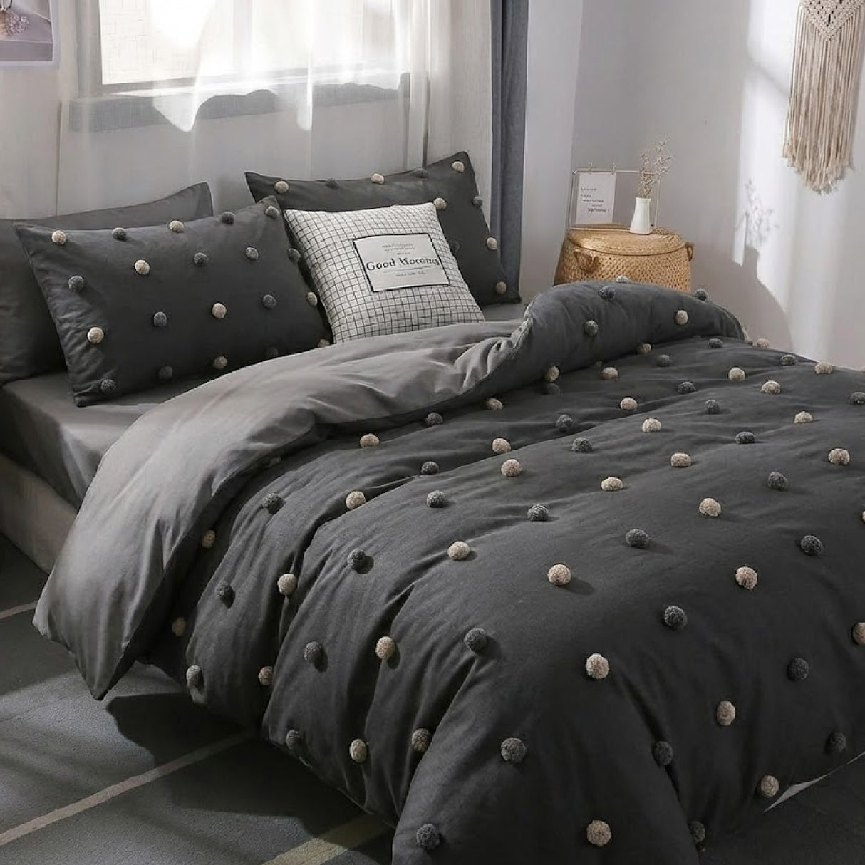 Combo Funda Duvet con Plumón Harmony PomDeco Negro 200x240cm para Cama Semidoble 120 X 180 Cm - TENDIDOS Y CUBRELECHOS | Bylmo