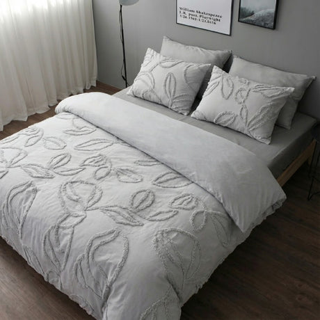 Combo Funda Duvet con Plumón Harmony Leaf Gris 240x240cm para Cama Queen 160 X 180 Cm - TENDIDOS Y CUBRELECHOS | Bylmo