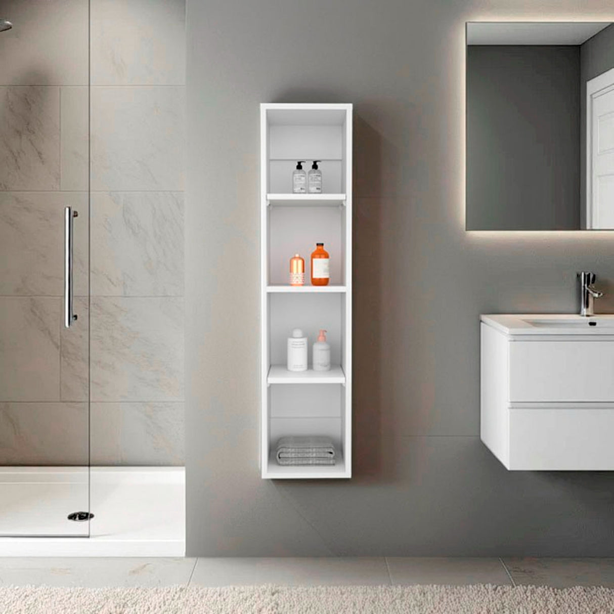 Gabinete de Baño Blanco 25x103cm Rectangular con Tres Entrepaños