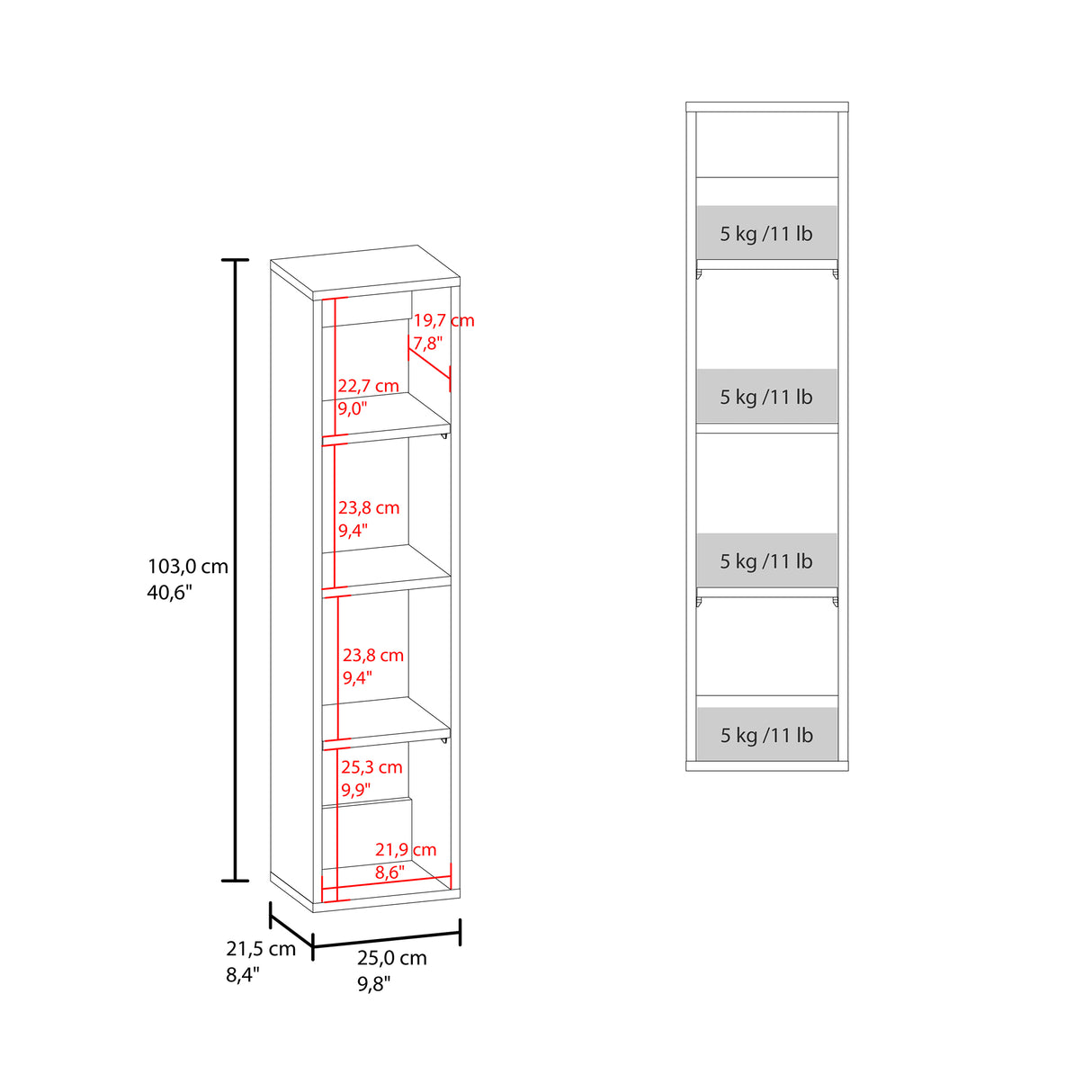 Gabinete de Baño Blanco 25x103cm Rectangular con Tres Entrepaños