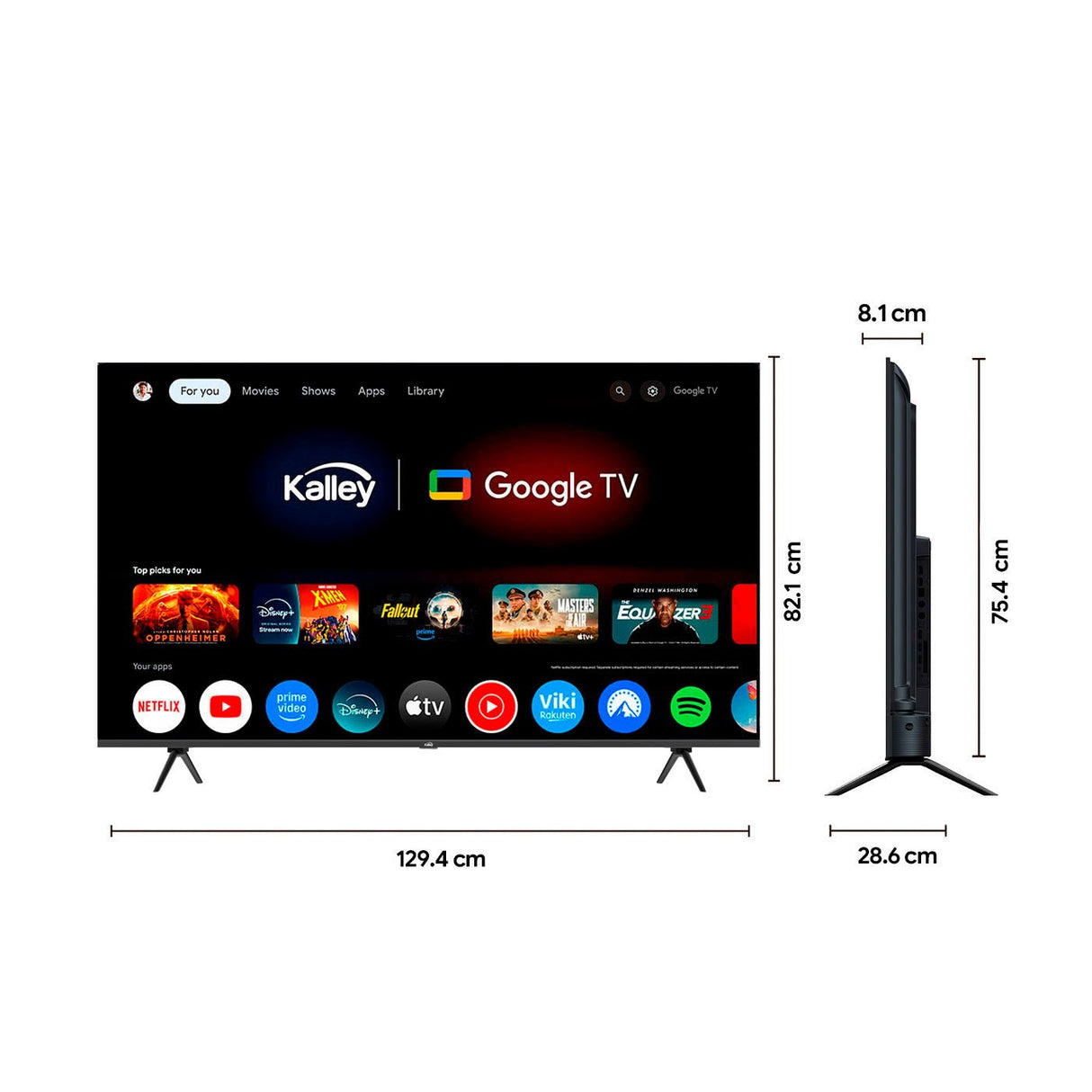 Televisor Kalley Smart de 58" Pulgadas Google TV Negro 129.45x75.47cm Qled 4K - TELEVISORES | Bylmo