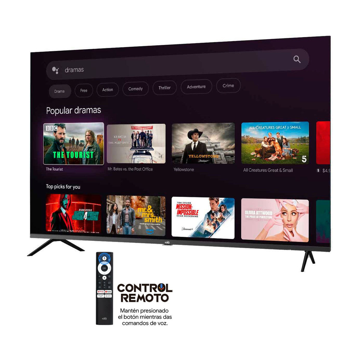 Televisor Kalley Smart de 58" Pulgadas Google TV Negro 129.45x75.47cm Qled 4K - TELEVISORES | Bylmo