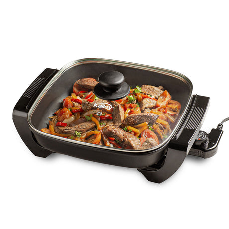 Sartén Eléctrica Kalley Negro 38x11cm con Temperatura Ajustable y con Tapa - SARTENES ELECTRICOS | Bylmo