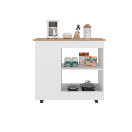 Mueble Auxiliar de Cocina BiColor Fresno y Blanco 100x90cm con un Entrepaño y con Dos Comportamiento - BARRAS Y MUEBLES AUXILIARES | Bylmo