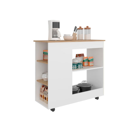 Mueble Auxiliar de Cocina BiColor Fresno y Blanco 100x90cm con un Entrepaño y con Dos Comportamiento - BARRAS Y MUEBLES AUXILIARES | Bylmo