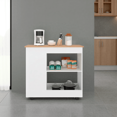 Mueble Auxiliar de Cocina BiColor Fresno y Blanco 100x90cm con un Entrepaño y con Dos Comportamiento - BARRAS Y MUEBLES AUXILIARES | Bylmo