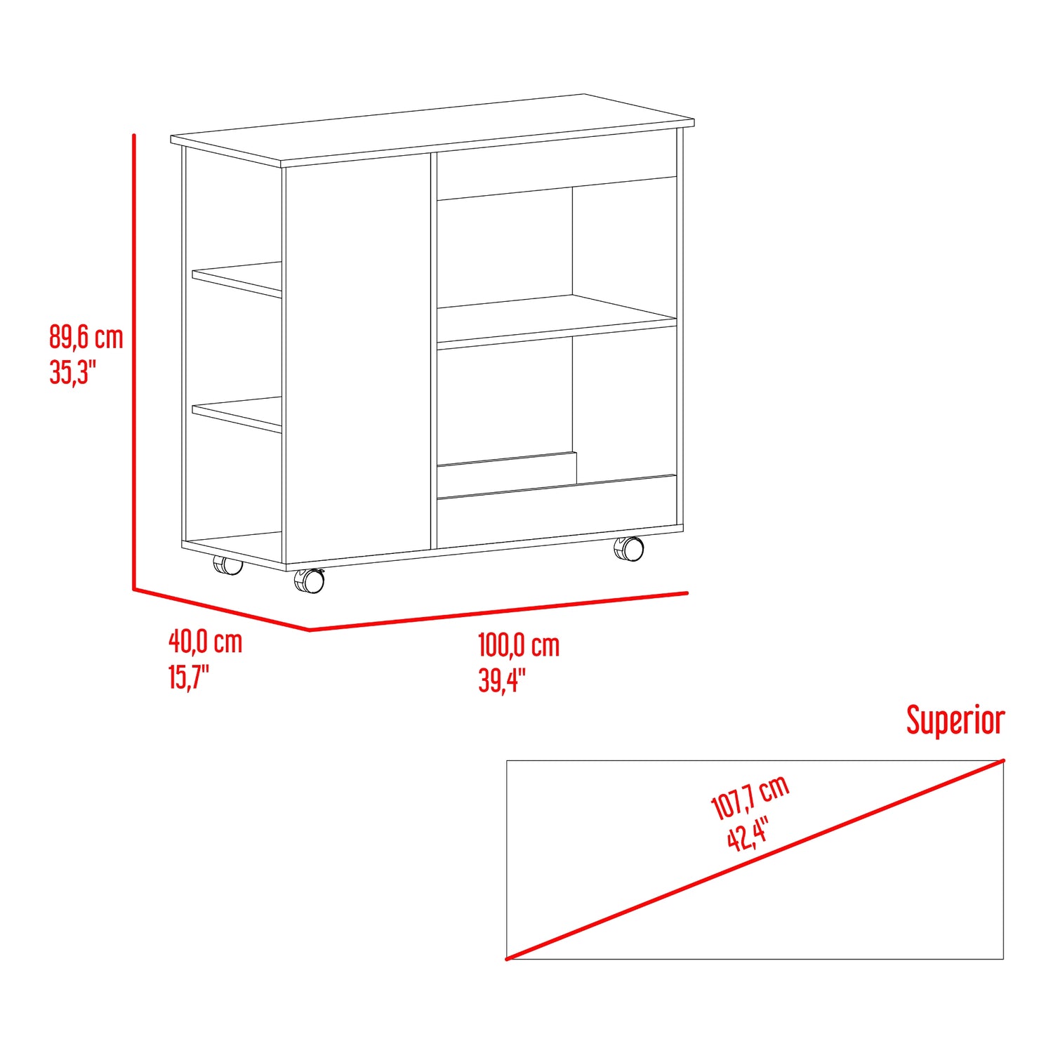 Mueble Auxiliar de Cocina BiColor Fresno y Blanco 100x90cm con un Entrepaño y con Dos Comportamiento - BARRAS Y MUEBLES AUXILIARES | Bylmo