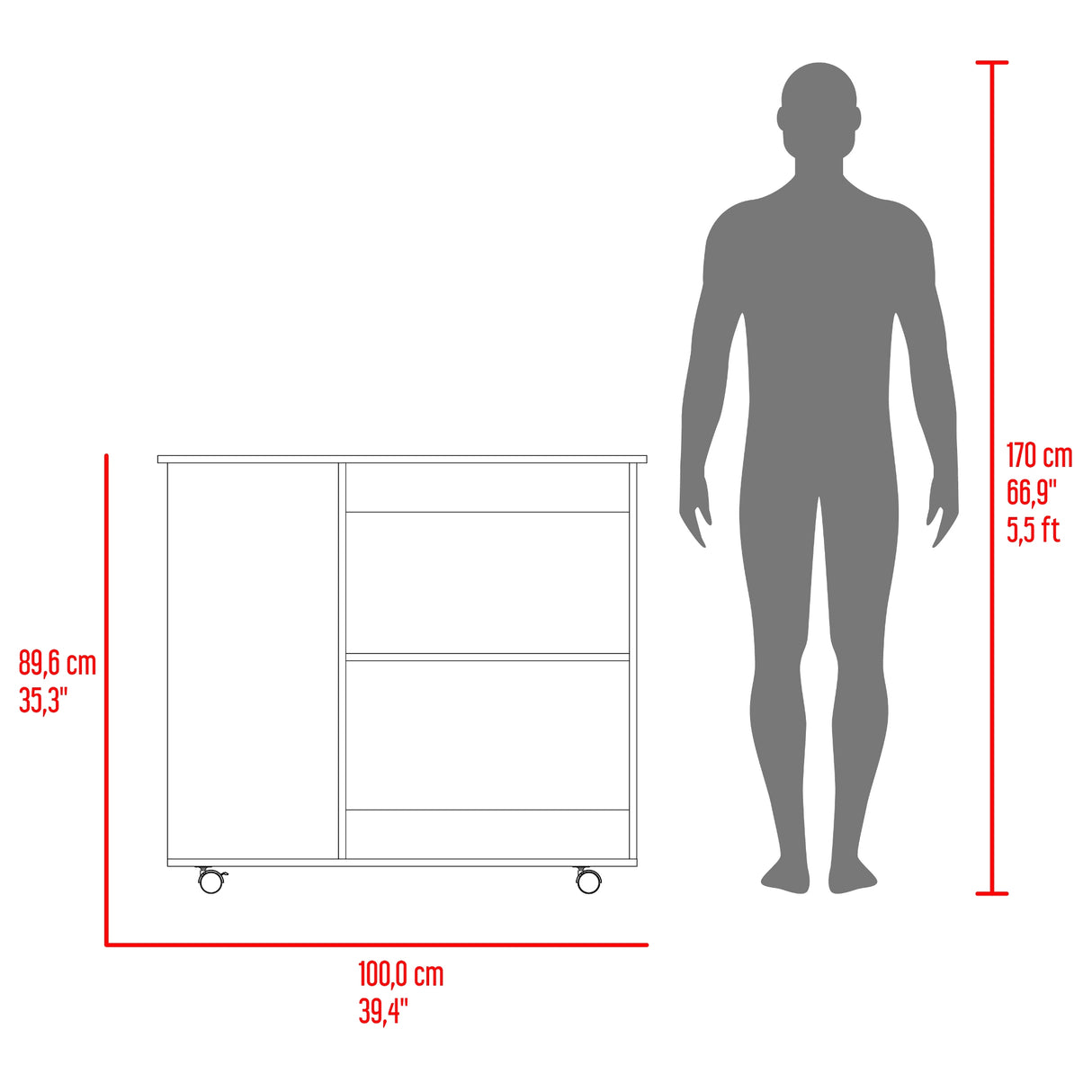 Mueble Auxiliar de Cocina BiColor Fresno y Blanco 100x90cm con un Entrepaño y con Dos Comportamiento - BARRAS Y MUEBLES AUXILIARES | Bylmo
