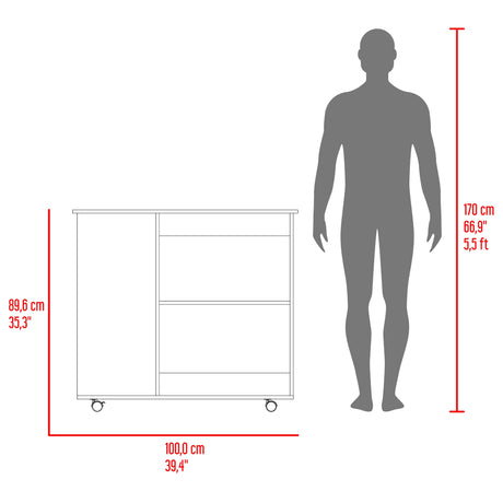 Mueble Auxiliar de Cocina BiColor Fresno y Blanco 100x90cm con un Entrepaño y con Dos Comportamiento - BARRAS Y MUEBLES AUXILIARES | Bylmo