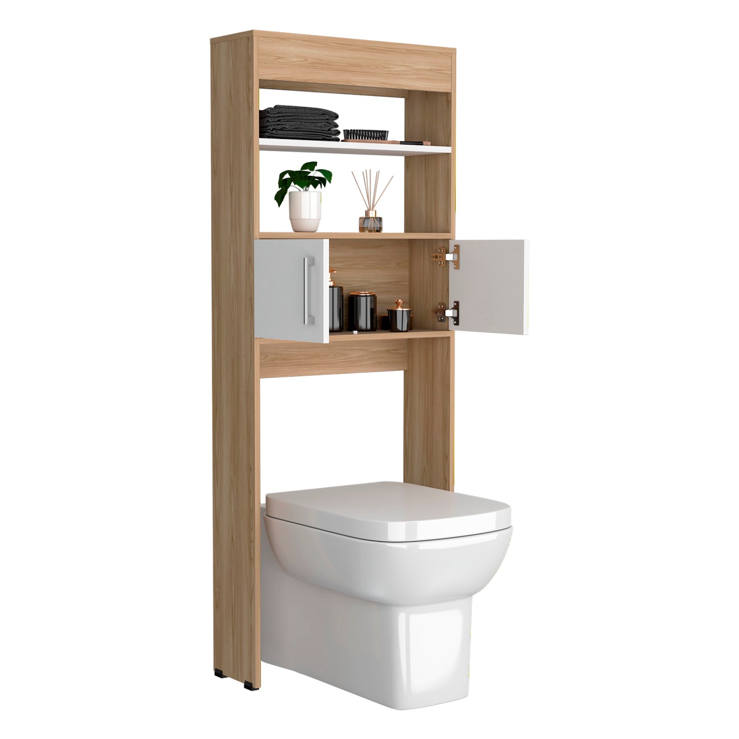 Optimizador de Baño BiColor Fresno y Blanco 62x160cm con Un Entrepaño - OTROS MUEBLES PARA BANHO | Bylmo