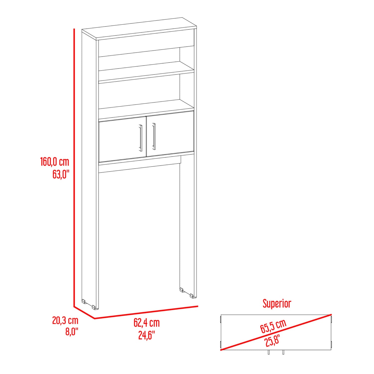 Optimizador de Baño BiColor Fresno y Blanco 62x160cm con Un Entrepaño - OTROS MUEBLES PARA BANHO | Bylmo